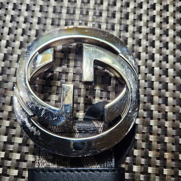 Gucci Black and Tan Belt with Silver Logo Buckle - Picture 6 of 9